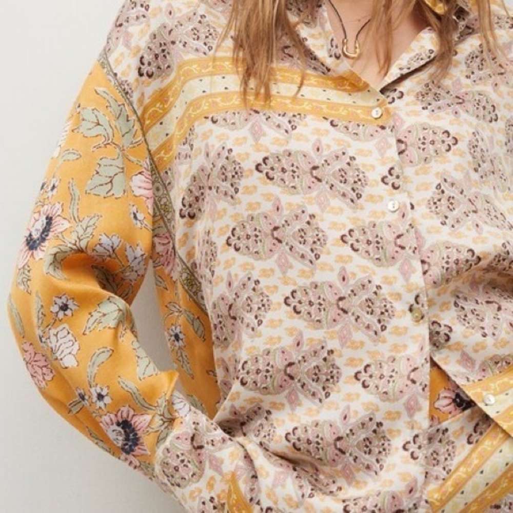 Mango Floral Women's Oversized Top- Cream and Yellow - Picture 2 of 6